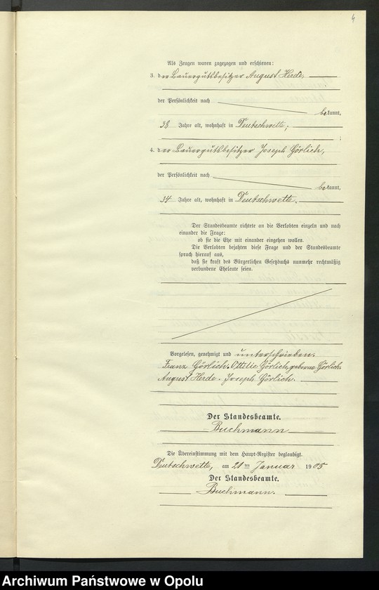 Obraz 8 z jednostki "Heiraths-Neben-Register des Standesamts Deutsch Wette pro 1905"