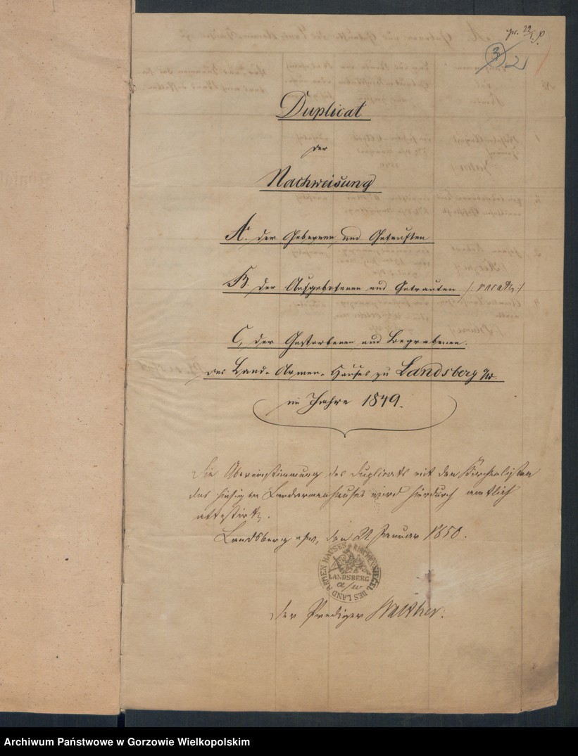 image.from.unit.number "Duplikate des Kirchenbuches vom Landarmenhaus zu Landsberg an der Warthe"