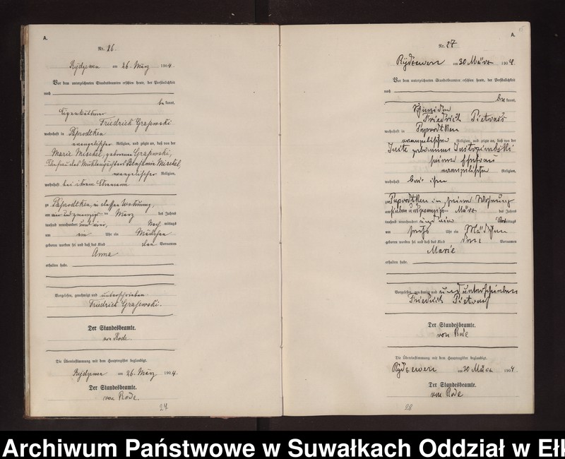 image.from.unit.number "Geburts-Neben-Register des Preussischen Standes-Amtes Rydzewen Kreis Lötzen"