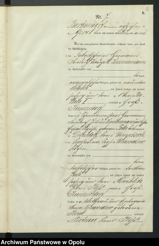 Obraz 17 z jednostki "Heiraths-Neben-Register des Standesamts Borkendorf pro 1891"