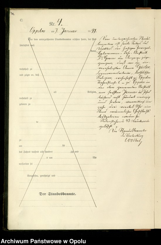 image.from.unit.number "Urząd Stanu Cywilnego w Opolu 1897 Rejestr zgonów Księga Miejscowa Nr 1 do 334"