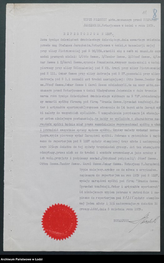 Obraz 13 z jednostki "Bracia Hesse- sprzedaż konfekcji, futer, artykułów sportowych"