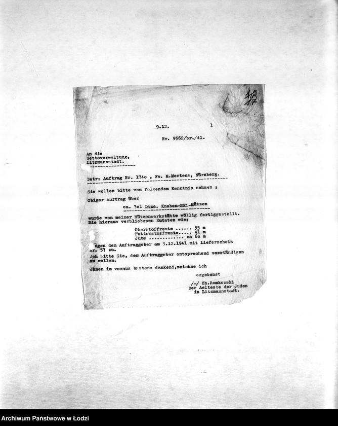 Obraz 20 z jednostki "[Resorty pracy M-P. Niemieckie zamówienia skierowane do resortów pracy, produkcja, zapotrzebowania materiałów do produkcji]"