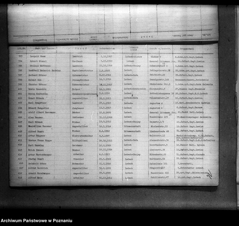Obraz 20 z jednostki "Liste aller Volksdeutschen, die während des deutsch - polnischen Krieges zum polnischen Heeresdienst eingezogen waren (Łódź)"