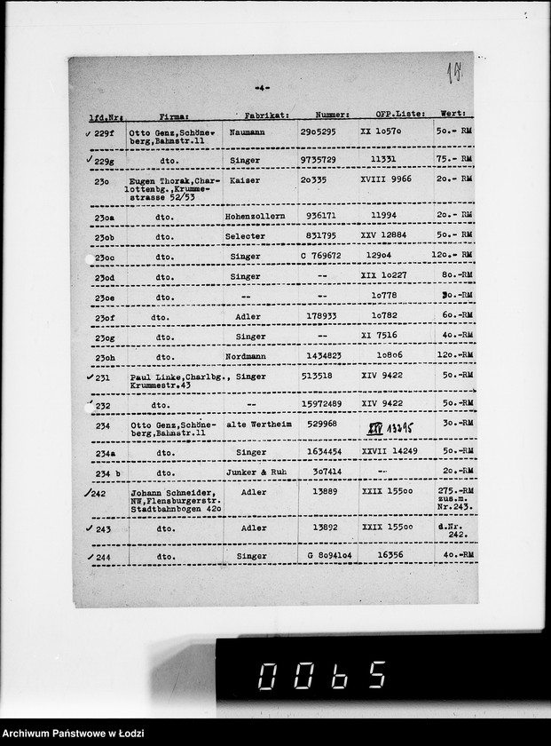 Obraz 19 z jednostki "Nähmaschinen. [Korespondencja w sprawie zakupu, transport i rachunki]"