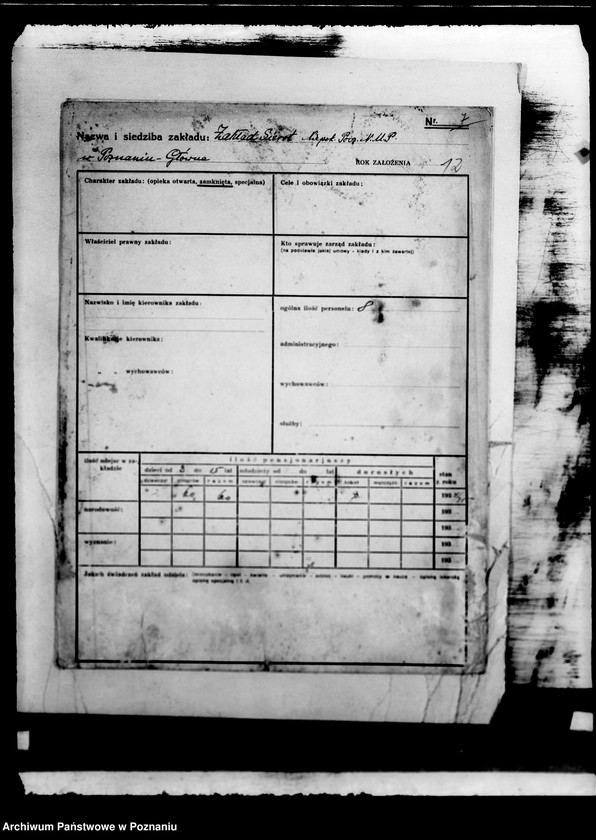 Obraz 17 z jednostki "/Kartoteka zakładów opiekuńczych/ dane z 1933-37"