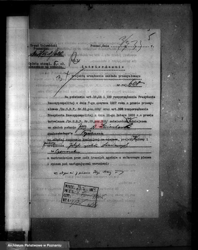 Obraz 9 z jednostki "Zatwierdzenie zakładu przemysłowego /fabryki wyrobów drewnianych/ A. Zwierzchowski i Spółka w Poznaniu"