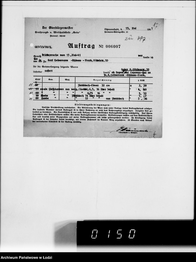 Obraz 20 z jednostki "Lager 39. Matratzen, Daunensteppdecken [Kwity i listy przesyłkowe]"