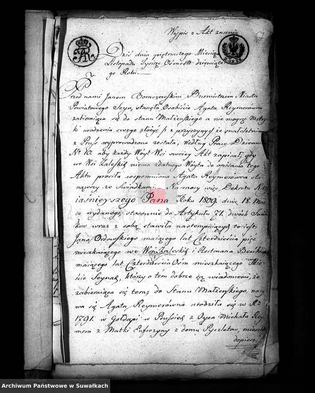 image.from.unit.number "Akta Stanu Cywilnego wyznania Rzymsko-Katolickiego w Sejach [Dokumenty do akt małżeństw]"