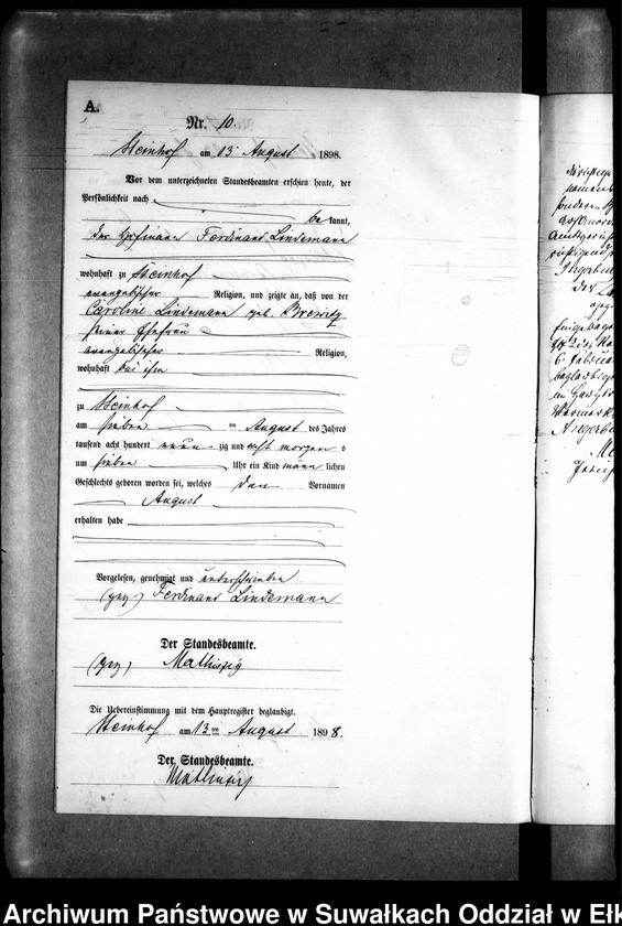 image.from.unit.number "Geburts-Neben-Register des Preussischen Standes-Amtes Gr. Strengeln Kreis Angerburg"