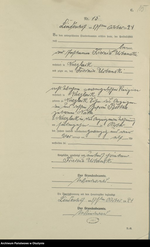 image.from.unit.number "Sterbe-Register / Neben-Register/ Nr 1 - 18"