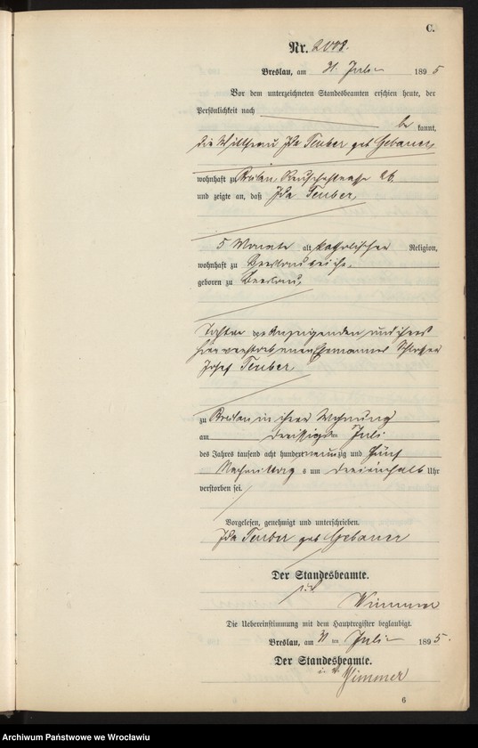 image.from.unit.number "Sterbe-Neben-Register Breslau I 1895 Band 6"