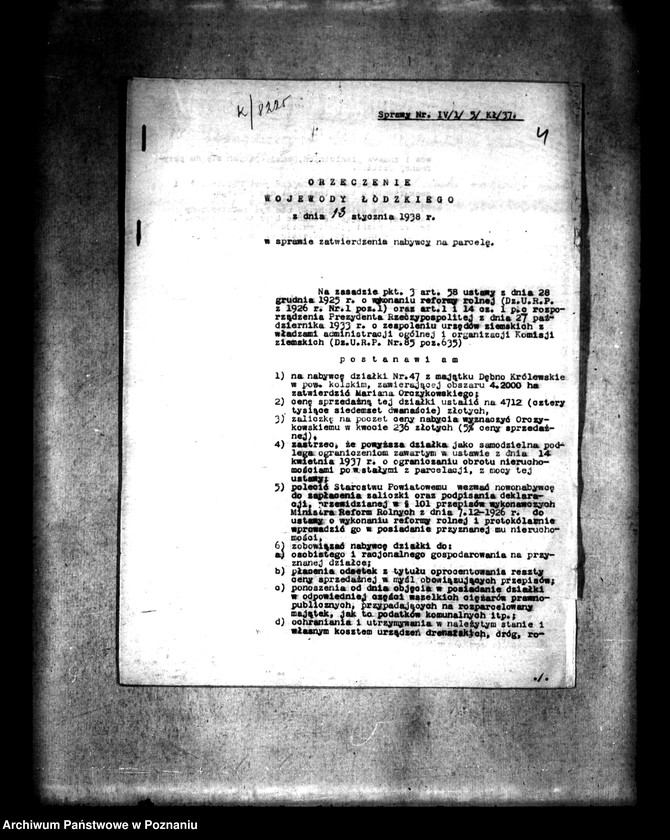 Obraz 8 z jednostki "Przymusowy wykup majątku ziemskiego Ląd na cele reformy rolnej"