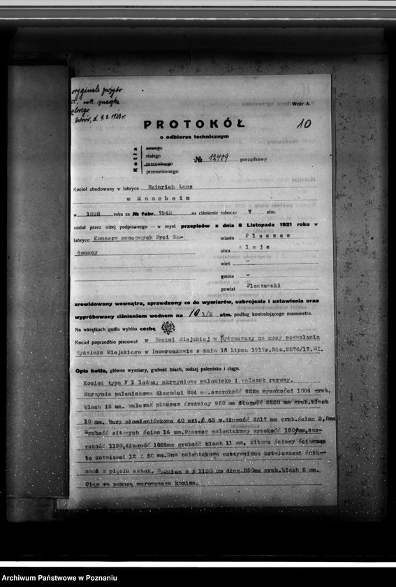 Obraz 14 z jednostki "Fabryka konserw i marmelad Bracia Radomscy w Pleszewie nr fabr kotła 7943, nr woj. kotła 96"