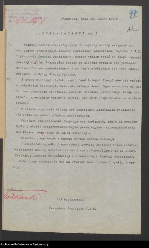 image.from.unit.number "Akta organizacyjno-mobilizacyjne [odnośnie struktury, organizacji, liczebności, rozlokowania członków Zachodniej Straży Obywatelskiej i ich uzbrojenia]"