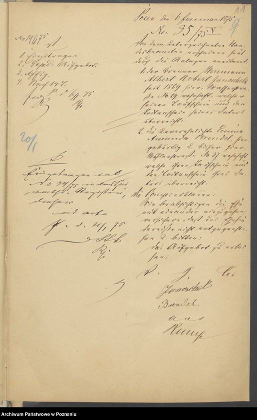 Obraz 14 z jednostki "Die von den Verlobten beigebrachten Urkunden zur Eheschliessung pro 1875"