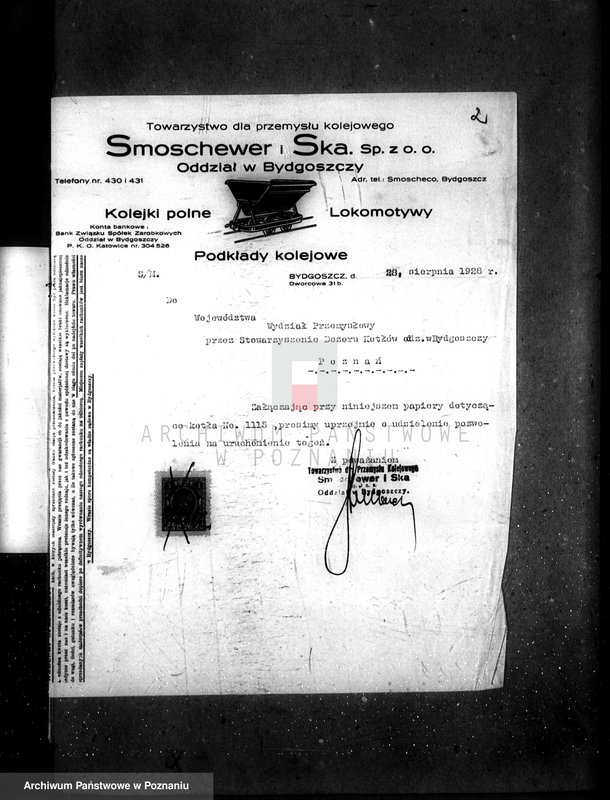 image.from.unit.number "Warsztaty firmy Smoschewor i Ska - Towarzystwo dla przemysłu kolejowego nr woj. kotła 6206"