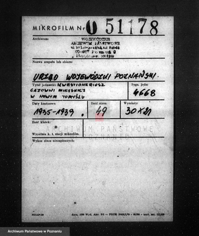 Obraz 2 z jednostki "Kwestionariusz Gazowni Miejskiej w Nowym Tomyślu"