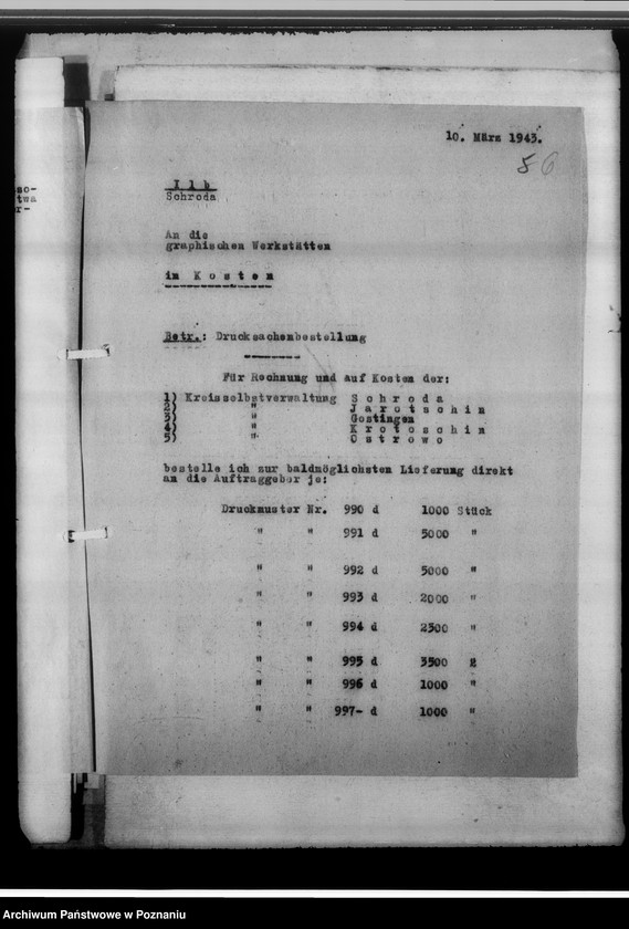 Obraz 10 z jednostki "[Korespondencja w sprawach organizacyjnych, sprawozdanie z działalności], Kreissippenamt Schroda [Środa]"
