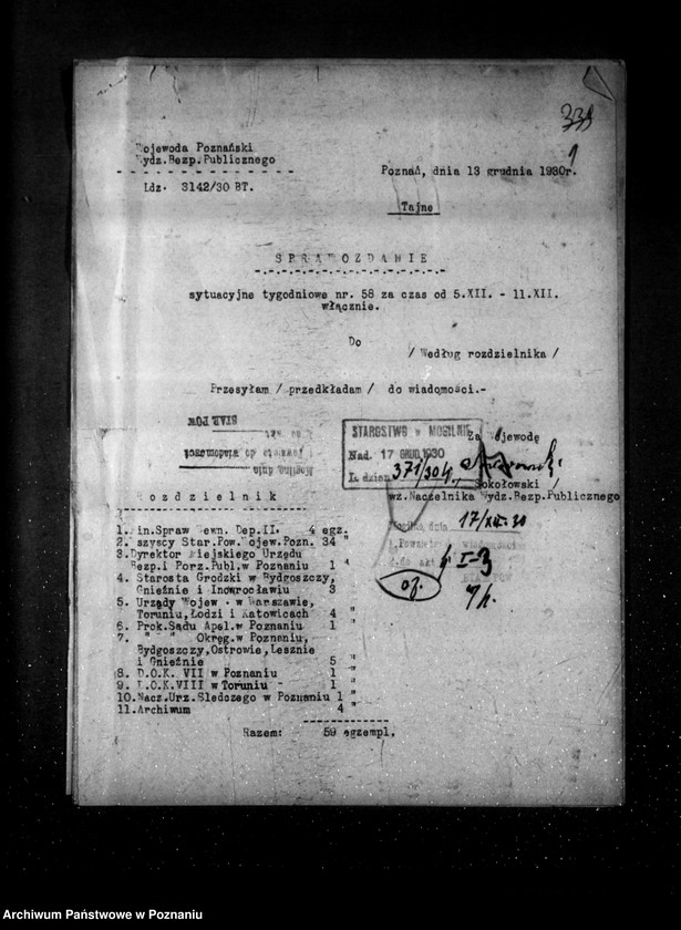 Obraz 4 z jednostki "Sprawozdania sytuacyjne tygodniowe za czas od 5 grudnia 1930 r. do dnia 1 stycznia 1931 r. /nr 58-61/"