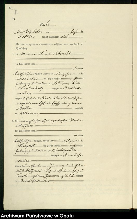 Obraz 17 z jednostki "Heiraths-Haupt-Register des Standsamts Bischofswalde pro 1901"