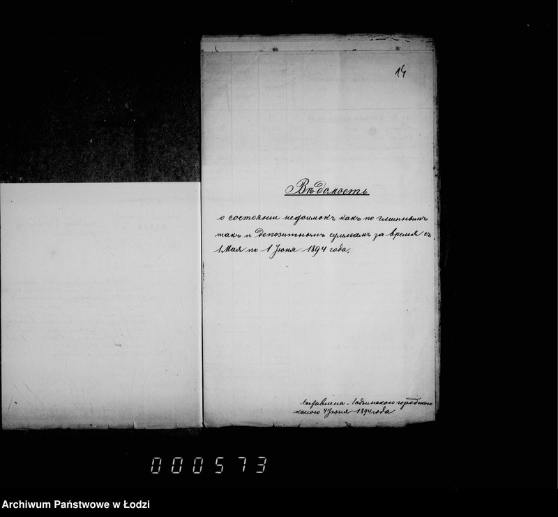 Obraz 14 z jednostki "O nedoimkach po lodzinskoj gorodskoj kasse za 1894 i 1895 gg po uezdnomu kaznačejstvu za pol 1895 g"