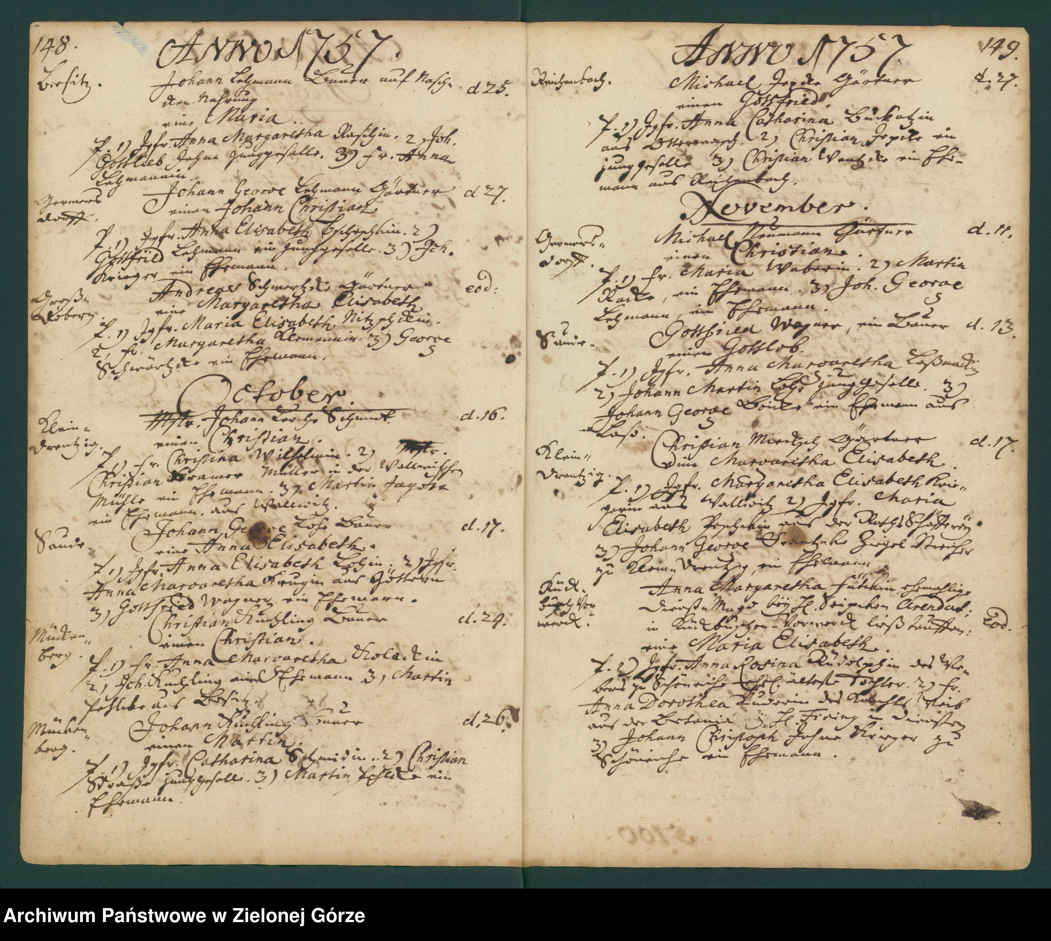 Skan z jednostki: Kirchebuch Register der in der Gubener Klosterparochie von 1737-1785 Geborner und Getaufen