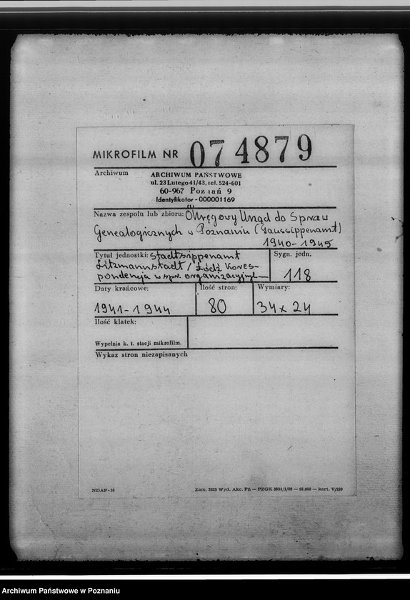 Obraz 2 z jednostki "Stadtsippenamt Litzmannstadt [Łódź, korespondencja w sprawach organizacyjnych i działalnośc]"