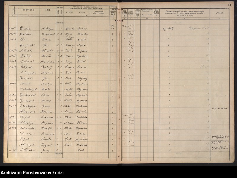 image.from.unit.number "Księga kontroli ruchu ludności (rejestr osób przybywających do gminy) Łódź, komisariat I, t. IV, nr 10158-11736"