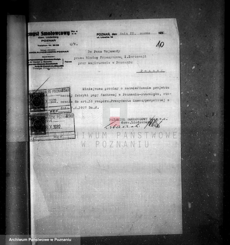 Obraz 14 z jednostki "Zatwierdzenie zakładu przemysłowego /firmy przemysłu smołowego/ Spółka z o.o. dawniej Lindenberg Poznań nr woj. 556"