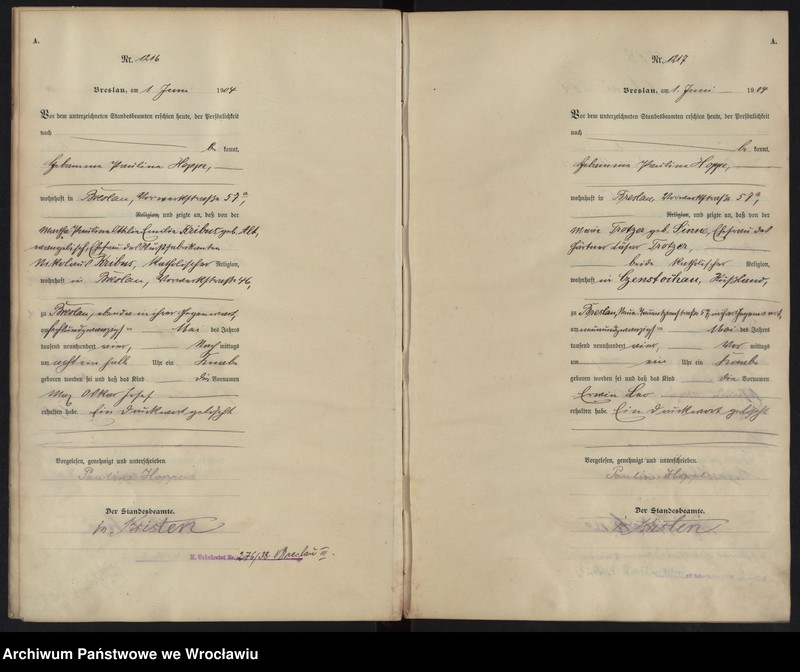 image.from.unit.number "Geburts-Haupt-Register Breslau II 1904 Band 4"