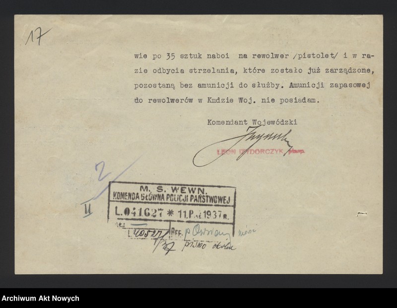 image.from.unit.number "Ewidencja broni i amunicji w jednostkach Policji Państwowej. Wykazy, korespondencja"
