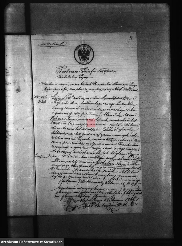 image.from.unit.number "Dowody do akt ślubnych Parafii Puńsk za r 1867"