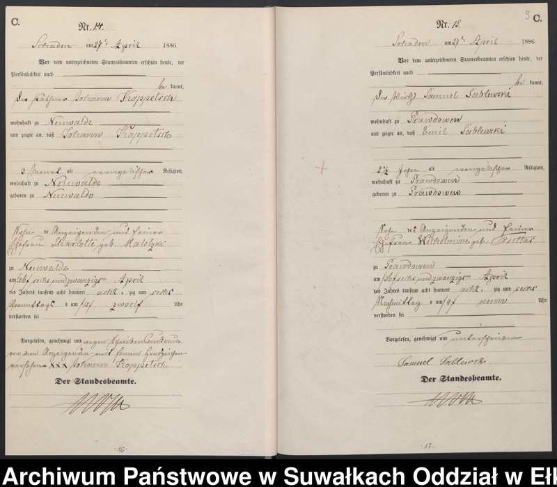 image.from.unit.number "Sterbe-Haupt-Register des Königlich Preussischen Standes-Amtes Schaden Kreis Sensburg"