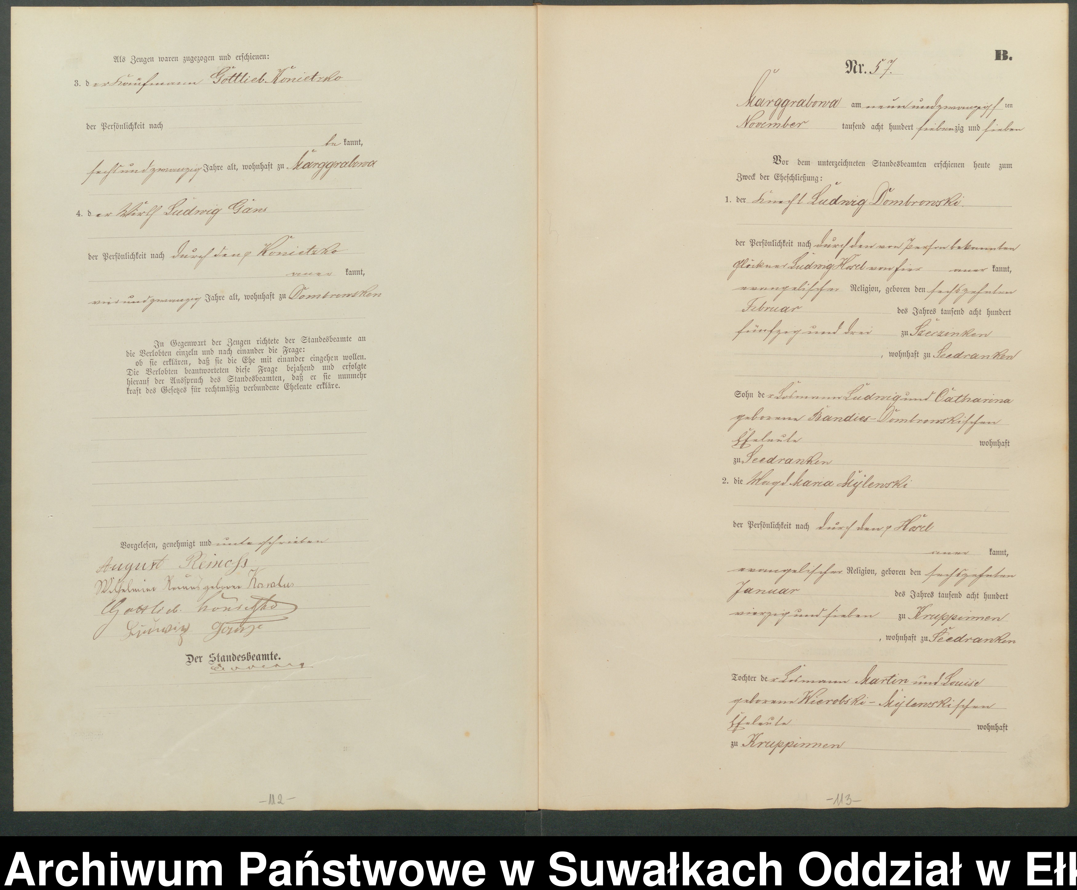Skan z jednostki: Heiraths-Haupt-Register des Königlich Preussischen Standes-Amtes Landgemeinde Marggrabowa Kreis Oletzko