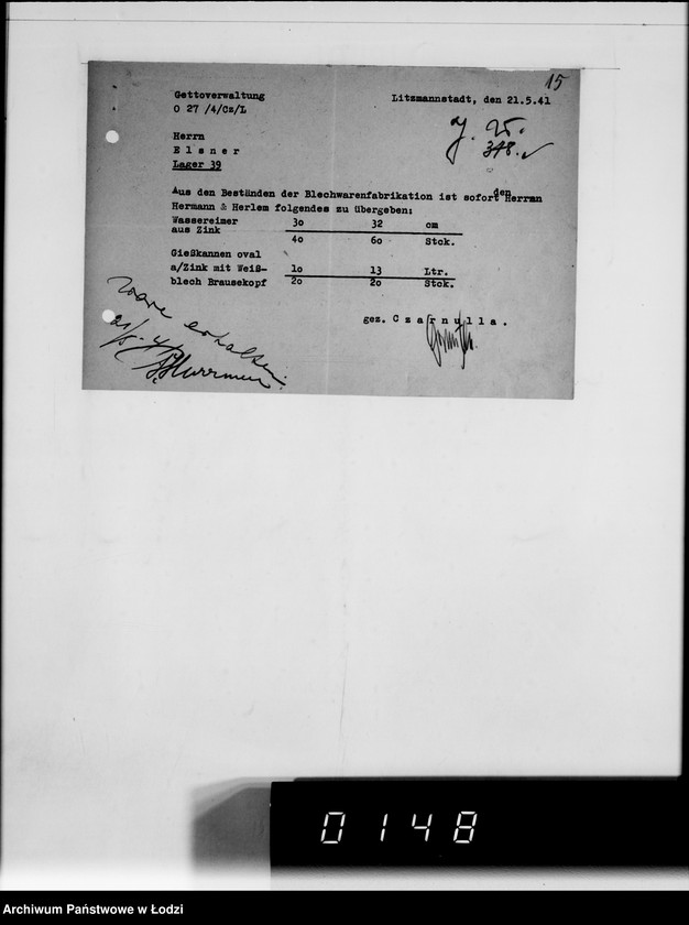 Obraz 18 z jednostki "Lager 39. Matratzen, Daunensteppdecken [Kwity i listy przesyłkowe]"