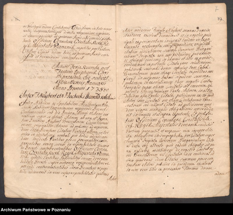 Obraz 9 z jednostki "Liber actorum officii consularis civitatis Posnaniae.  Protocollum anni 1738, tum 1739 et 1740."