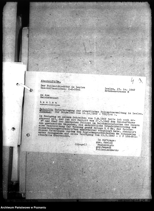 Obraz 8 z jednostki "Unterbringung der Staatlichen Polizeiverwaltung in Leslau (Włocławek)"