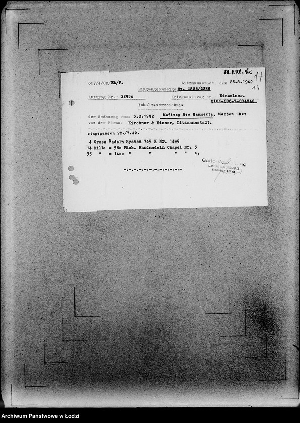 Obraz 18 z jednostki "306 Rucksack L-Z. [Korespondencja, zamówienia i kalkulacje]"