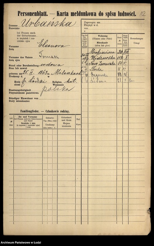 Obraz 14 z jednostki "[Spis ludności Łodzi] Urbańska - Użniak"