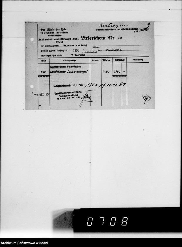 Obraz 14 z jednostki "Handschuh-u.Strumpf-Abteilung. [Świadectwa dostaw z Getta]"