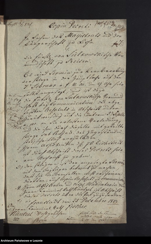 Obraz 20 z jednostki "[Akta manualia des Kriminalrats Künzel als Generalmandatarii der Stadtkommunität und Bürgerschaft zu Lissa in Klagen contra die Fürstl. von Sułkowski