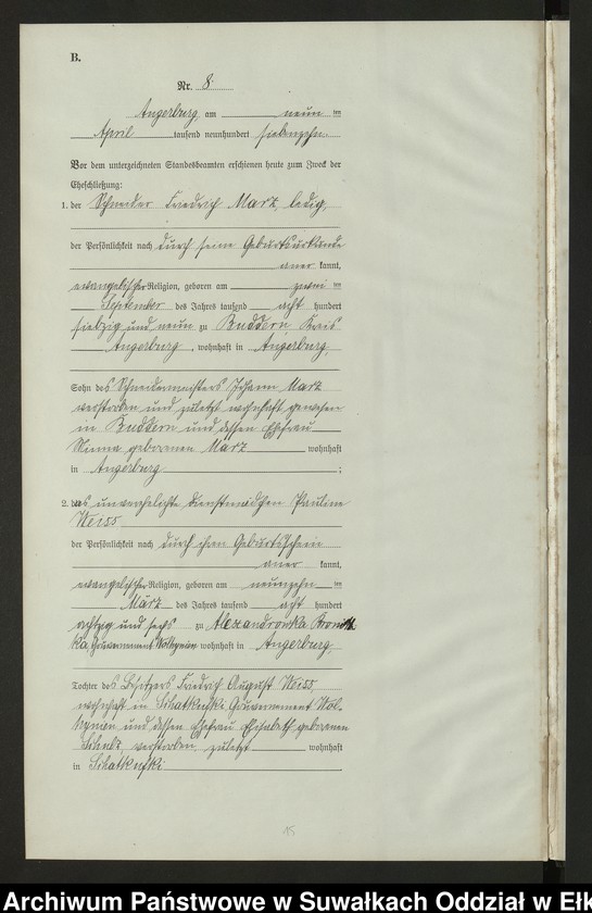 image.from.unit.number "[Heirats = Register (Neben = Register) Standesamt Angerburg einschl. der Bezirke Prinowen, Gr. Strengeln und Kehlen Kreis Angerburg]"