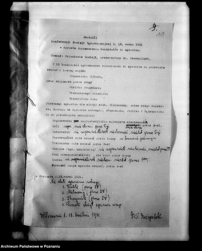 Obraz 14 z jednostki "Państwowe Gimnazjum imienia Bergera- Poznań [protokół egzaminu eksternistów i spisy abiturientów]"