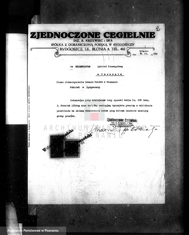 Obraz 6 z jednostki "Zjednoczone cegielnie inżyniera A. Krzywieca i ski. w Bydgoszczy - nr woj. kotła 5572"