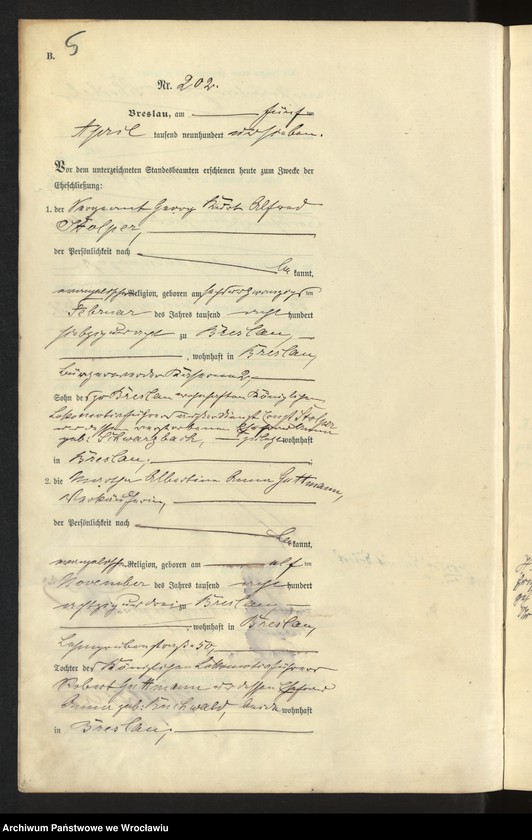 image.from.unit.number "Heiraths-Haupt-Register Breslau II 1907 Band 2"