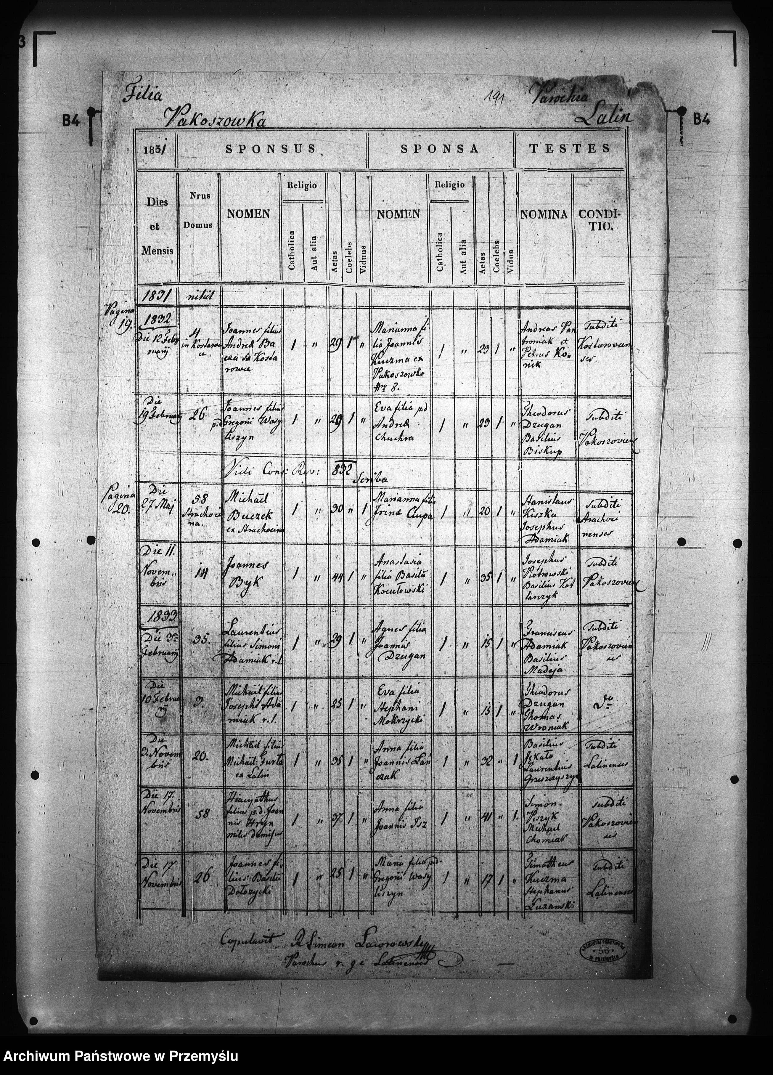 Skan z jednostki: [Kopie ksiąg metrykalnych parafii Lalin z filiami Grabówka, Niebocko, Pakoszówka (dekanat Sanok)]