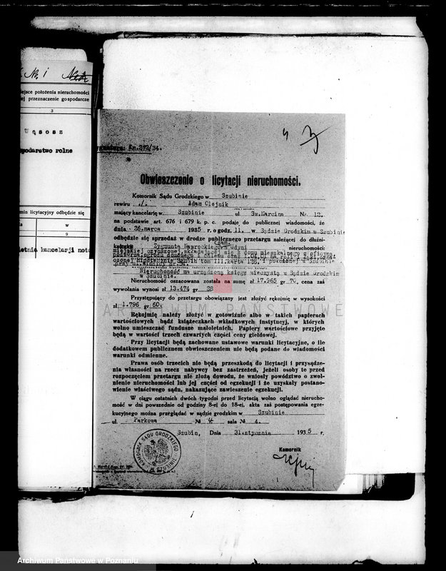 Obraz 8 z jednostki "Przymusowe przetargi nieruchomości powiatu szubińskiego"