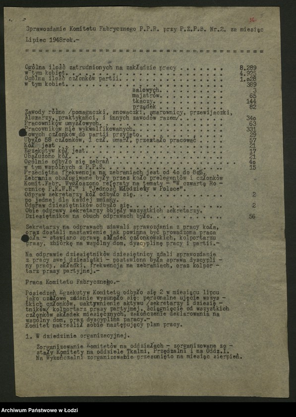 Obraz 6 z jednostki "Sprawozdania miesięczne komitetów fabrycznych zakładów wydzielonych t. 1"