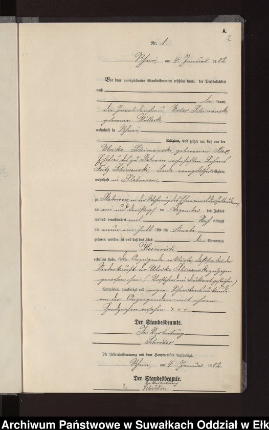 Obraz 5 z jednostki "Geburts-Neben-Register des Königlichen Preussischen Standes-Amtes Gneist Kreis Loetzen"